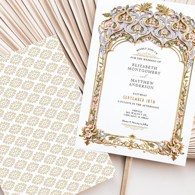 Invitación Elegante Boda de filigrana dorada y azul (Subido por el creador)