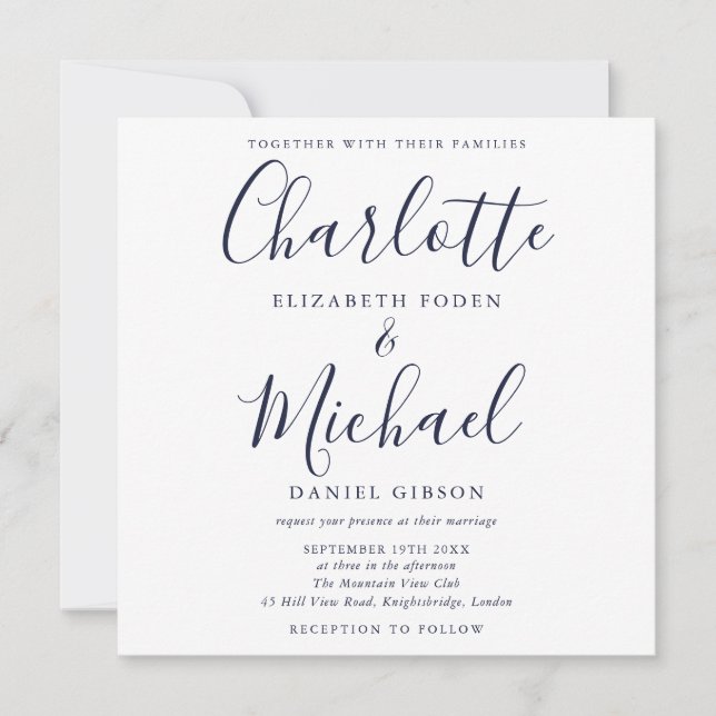 Invitación Elegante Boda de Firma en Azul Marino (Anverso)