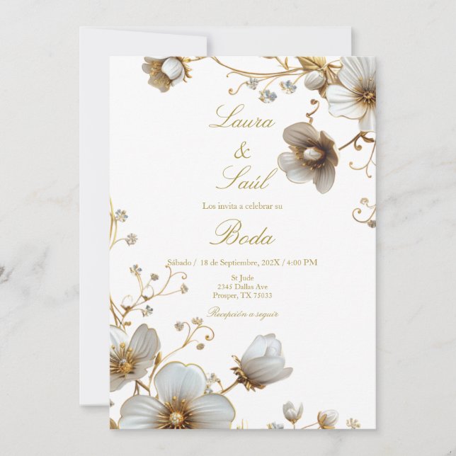 Invitación Elegante boda de flor blanca (Anverso)