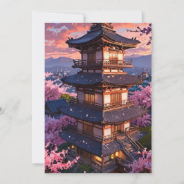 Invitación Elegante Boda de Flor de Cerezo Japonesa y Castill