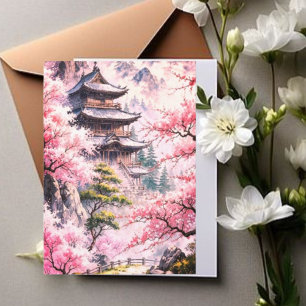 Invitación Elegante Boda de Flor de Cerezo Japonesa y Castill