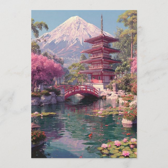 Invitación Elegante Boda de Flor de Cerezo Japonesa y Castill (Anverso)