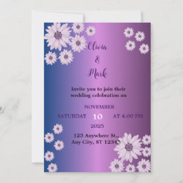 Invitación Elegante boda de flor de gradiente azul morado