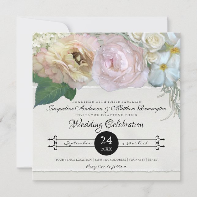 Invitación Elegante Boda de Flor de Peony Hydrangea Rosa (Anverso)