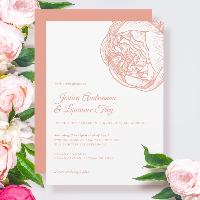 Invitación Elegante Boda de Flor de Peony Peach (Subido por el creador)