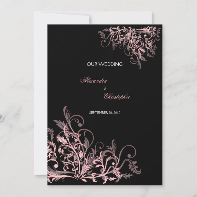 Invitación Elegante Boda De Flor Rosa (Anverso)