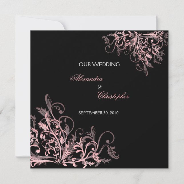 Invitación Elegante Boda De Flor Rosa (Anverso)