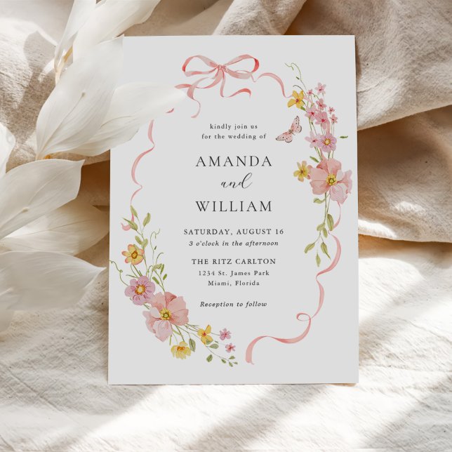 Invitación Elegante Boda de Flor Salvaje Rosa (Subido por el creador)