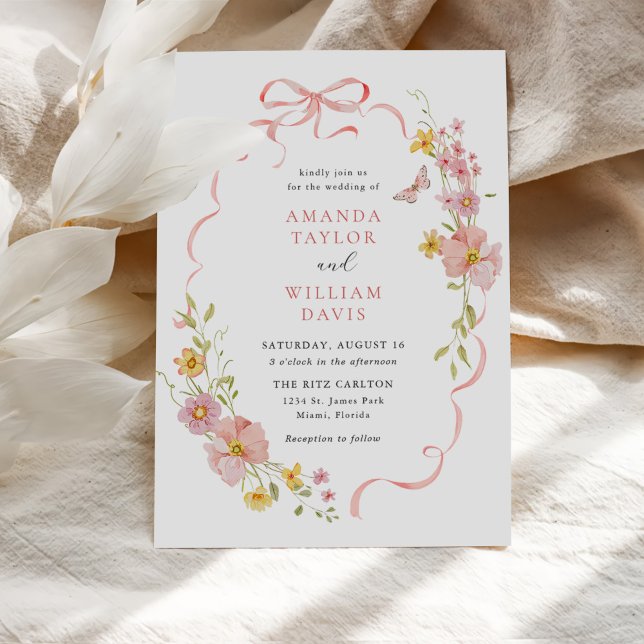 Invitación Elegante Boda de Flor Salvaje Rosa (Subido por el creador)