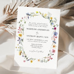 Invitación Elegante Boda de Flor Silvestre<br><div class="desc">Elegantes invitaciones florales a bodas con detalles bodas rodeados por un marco oval de flores silvestres acuáticas y follaje en tonos rosa, amarillo, violeta, azul y verde. Se invita al reverso a un ramo de flores silvestres y vegetación. Las rústicas invitaciones a las bodas de flores silvestres son perfectas para...</div>