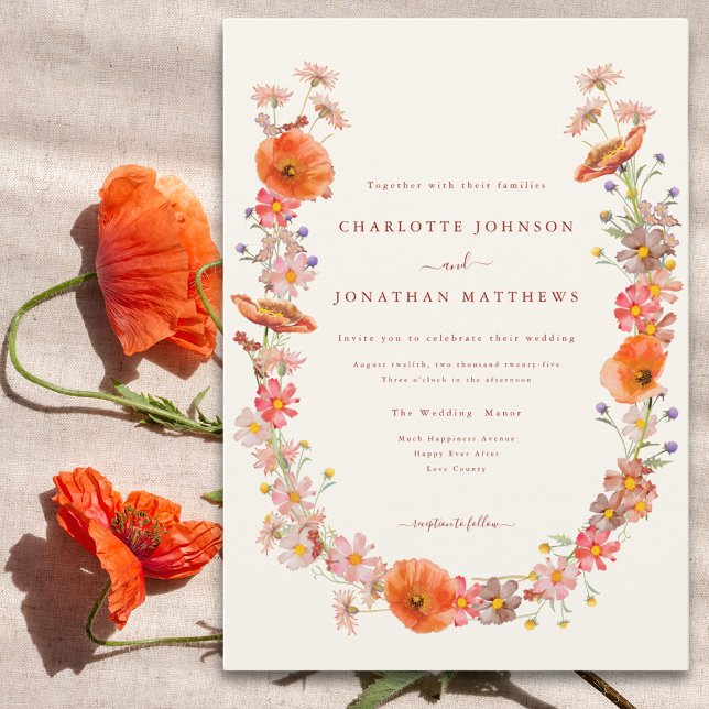 Invitación Elegante Boda de Flor Silvestre (Elegant wildflower wreath wedding invitation )