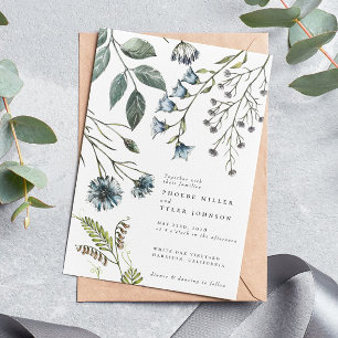 Invitación Elegante Boda de Flor Silvestre Boho Blue Green