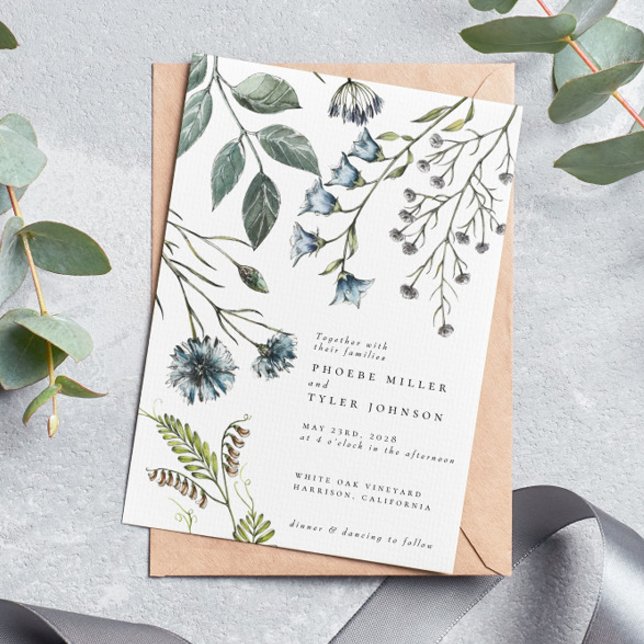 Invitación Elegante Boda de Flor Silvestre Boho Blue Green (Subido por el creador)