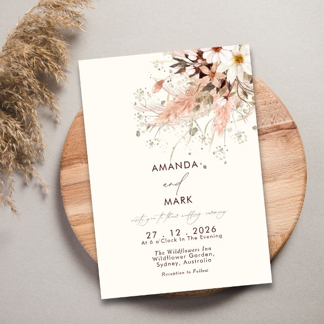 Invitación Elegante Boda de Flor Silvestre Boho Grass Pampas (Subido por el creador)