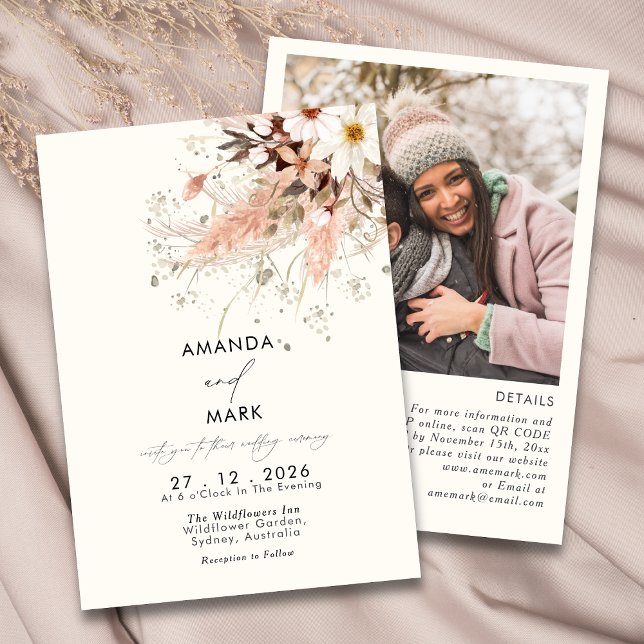 Invitación Elegante Boda de Flor Silvestre Boho Grass Pampas (Subido por el creador)