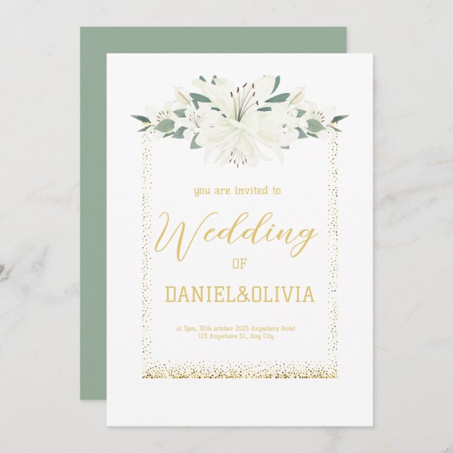Invitación Elegante Boda de Flor Silvestre Charm Green (Anverso / Reverso)