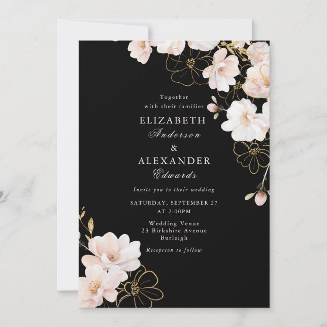 Invitación Elegante Boda de Flor Silvestre con Encanto Formal (Anverso)