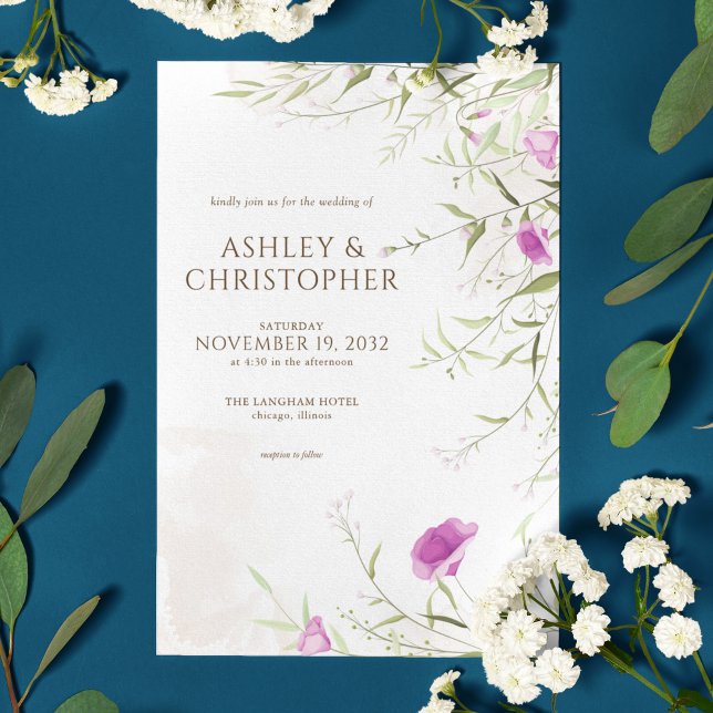 Invitación Elegante Boda de Flor Silvestre de Lavanda Minimal (Subido por el creador)