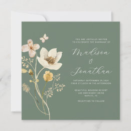 Invitación Elegante Boda de Flor Silvestre Sage Green Waterco