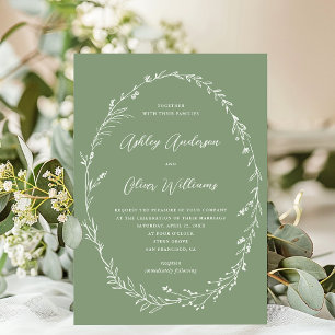 Invitación Elegante Boda de flor silvestre suave verde sabio