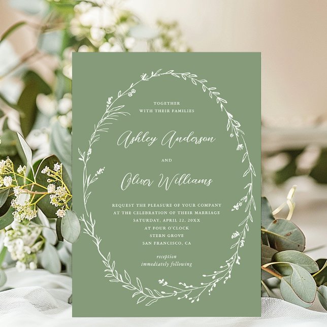 Invitación Elegante Boda de flor silvestre suave verde sabio (Subido por el creador)
