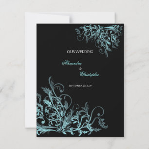 Invitación Elegante Boda De Flor Turquesa Retro
