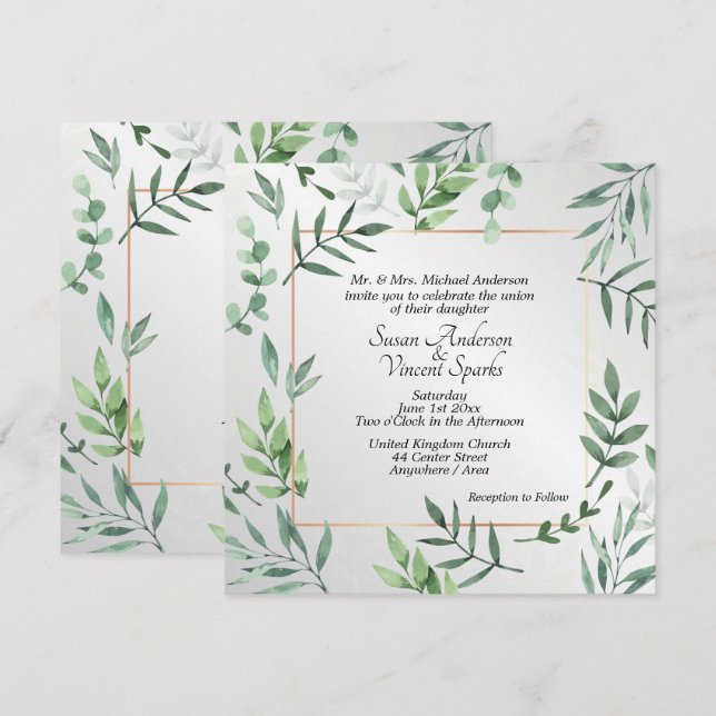 Invitación Elegante Boda de Flora y Fauna (Anverso / Reverso)