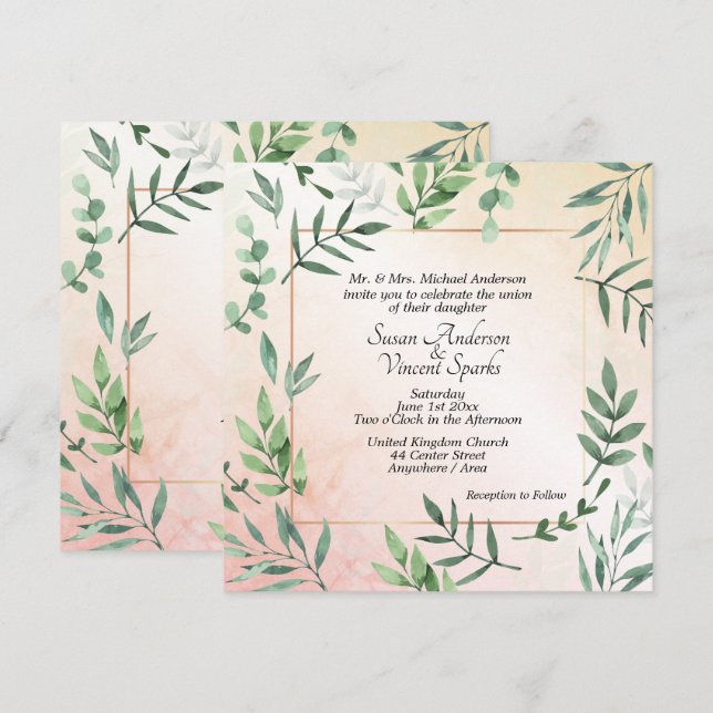 Invitación Elegante Boda de Flora y Fauna (Anverso / Reverso)