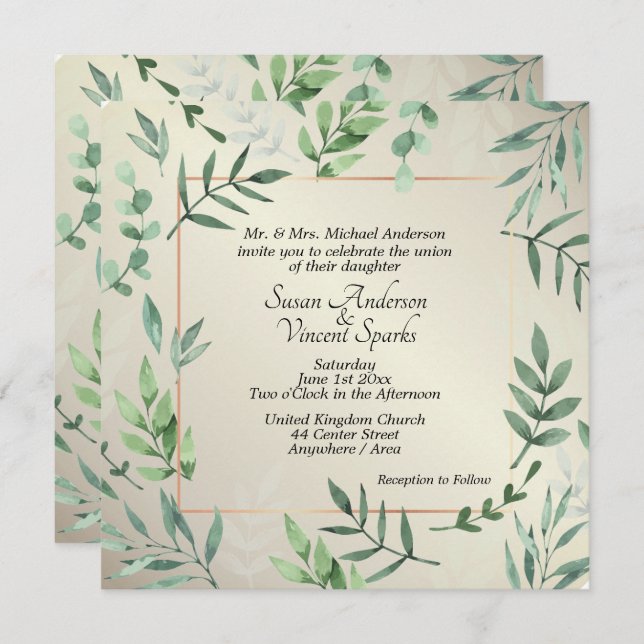 Invitación Elegante Boda de Flora y Fauna (Anverso / Reverso)