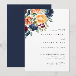 Invitación Elegante Boda de Floración de acuarela de la Marin