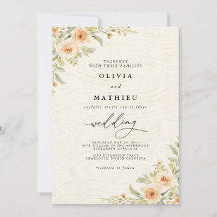 Invitación Elegante Boda de Floral Botánica Peach