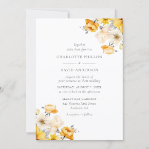 Invitación Elegante Boda de Floral de marfil amarillo