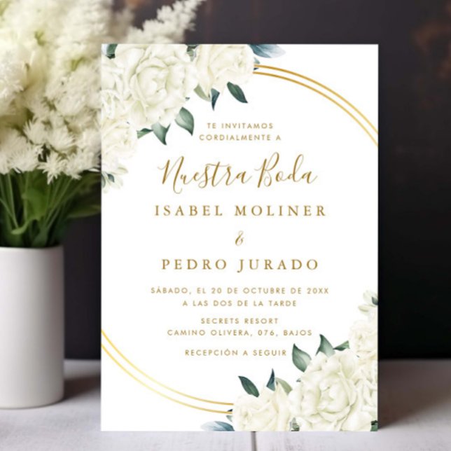 Invitación Elegante Boda de Floral de marfil de oro Nuestra B (Subido por el creador)