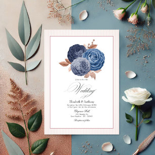 Invitación Elegante Boda de Floral Dorada Azul y Azul Rosa