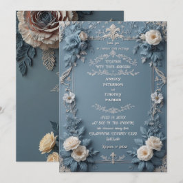 Invitación Elegante Boda de Floral Dusty Azul Vintage Invitat