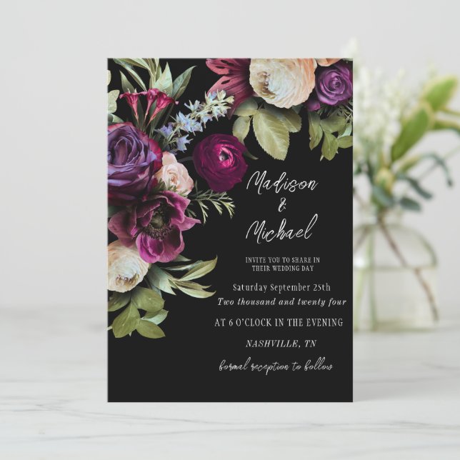 Invitación Elegante Boda de Floral Peonies (Anverso de pie)