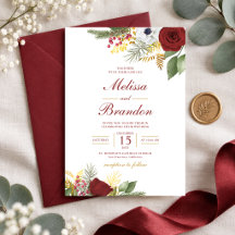 Elegante Boda de Floral Rojo Borgoña y Dorado Scri