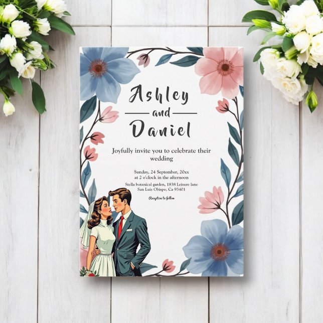 Invitación Elegante Boda de Floral Romántica Pareja Acuarela (Subido por el creador)