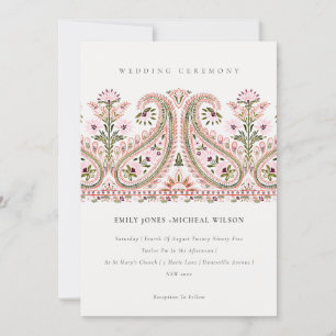 Invitación Elegante Boda de Floral Verde Rosa Paisley Motif