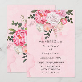 Invitación Elegante Boda de Florales de color Blanco Rosa