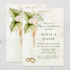 Invitación Elegante Boda de Florales Tropical Verde Oliva