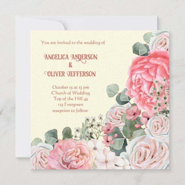 Invitación Elegante Boda de flores acuáticas (Anverso)