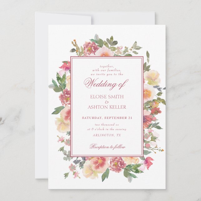 Invitación Elegante Boda de flores acuáticas (Anverso)