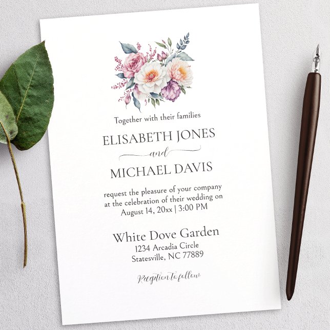Invitación Elegante Boda de flores acuáticas (Elevate your special day with this captivating watercolor floral wedding invitation.)
