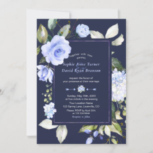 Invitación Elegante Boda de Flores Azules de color de agua