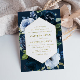 Invitación Elegante boda de flores azules de la Marina