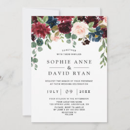 Invitación Elegante Boda de Flores Azules de la Marina de Bor