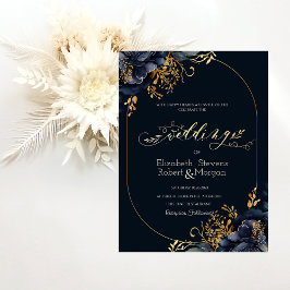Invitación Elegante Boda de Flores Azules de la Marina de Mod