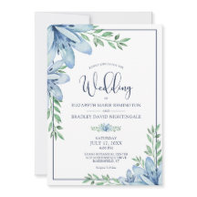 Elegante Boda de Flores Azules Florales