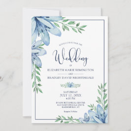 Invitación Elegante Boda de Flores Azules Florales